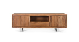 GINER Y COLOMER Mueble TV de madera de acacia natural y metal plateado